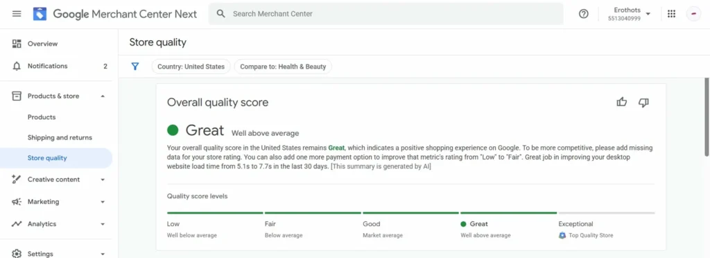 Erothots is rated as Great by Google