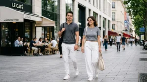 gray-shirt-white-pants-outfit-ideas